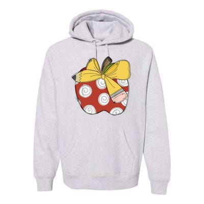 Teacher Coquette Pencil Bow And Apple Teacher Premium Hoodie