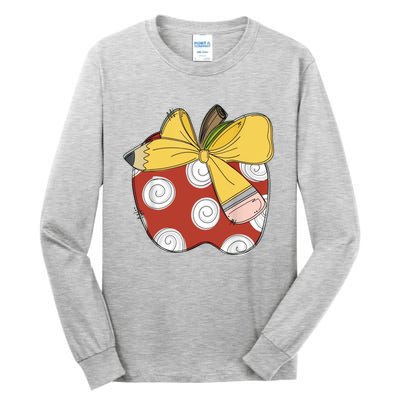 Teacher Coquette Pencil Bow And Apple Teacher Tall Long Sleeve T-Shirt