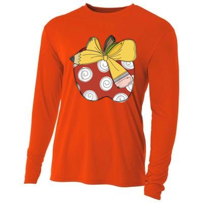 Teacher Coquette Pencil Bow And Apple Teacher Cooling Performance Long Sleeve Crew