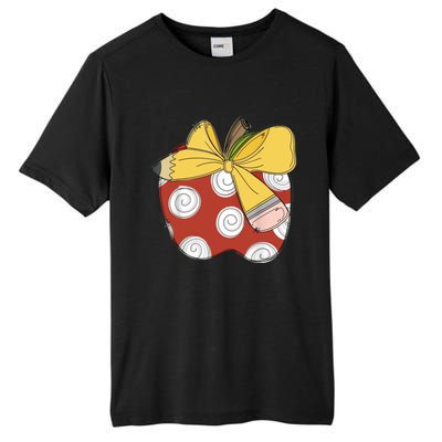 Teacher Coquette Pencil Bow And Apple Teacher Tall Fusion ChromaSoft Performance T-Shirt