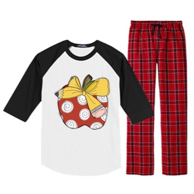 Teacher Coquette Pencil Bow And Apple Teacher Raglan Sleeve Pajama Set