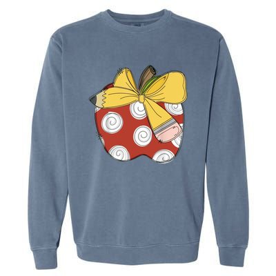 Teacher Coquette Pencil Bow And Apple Teacher Garment-Dyed Sweatshirt