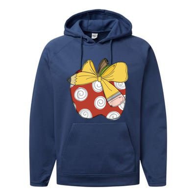 Teacher Coquette Pencil Bow And Apple Teacher Performance Fleece Hoodie