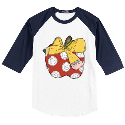 Teacher Coquette Pencil Bow And Apple Teacher Baseball Sleeve Shirt