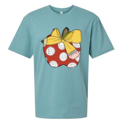 Teacher Coquette Pencil Bow And Apple Teacher Sueded Cloud Jersey T-Shirt