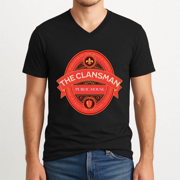 The Clansman Public House Funny Scottish V-Neck T-Shirt