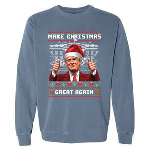 Trump Christmas Pajama Funny Make Christmas Great Again Ugly Gift Garment-Dyed Sweatshirt