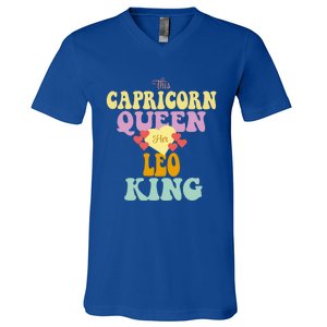 This Capricorn Queen Loves Her Leo King Funny Gift V-Neck T-Shirt