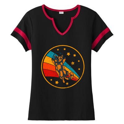 Tortoiseshell Cat Retro Space Cat Ladies Halftime Notch Neck Tee