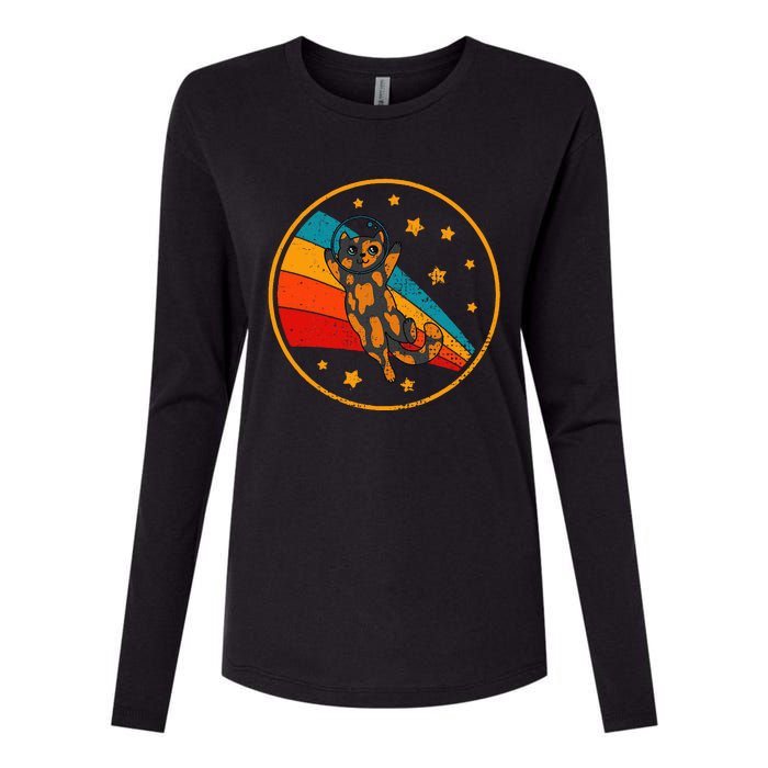 Tortoiseshell Cat Retro Space Cat Womens Cotton Relaxed Long Sleeve T-Shirt