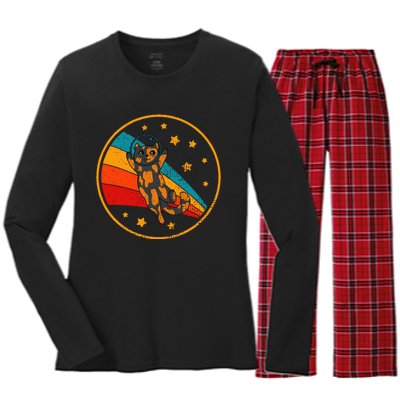 Tortoiseshell Cat Retro Space Cat Women's Long Sleeve Flannel Pajama Set 