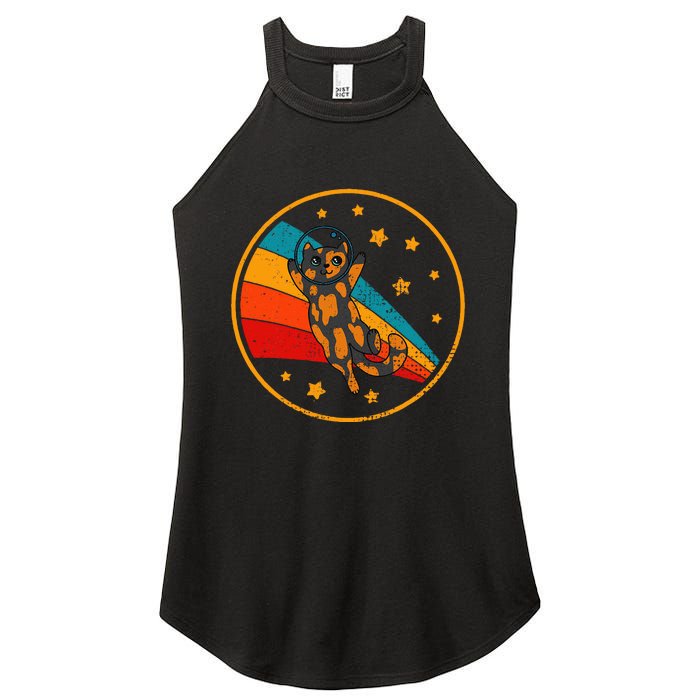 Tortoiseshell Cat Retro Space Cat Women's Perfect Tri Rocker Tank