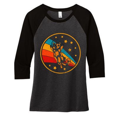 Tortoiseshell Cat Retro Space Cat Women's Tri-Blend 3/4-Sleeve Raglan Shirt