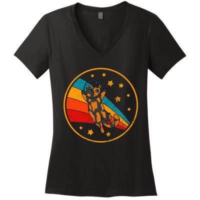 Tortoiseshell Cat Retro Space Cat Women's V-Neck T-Shirt