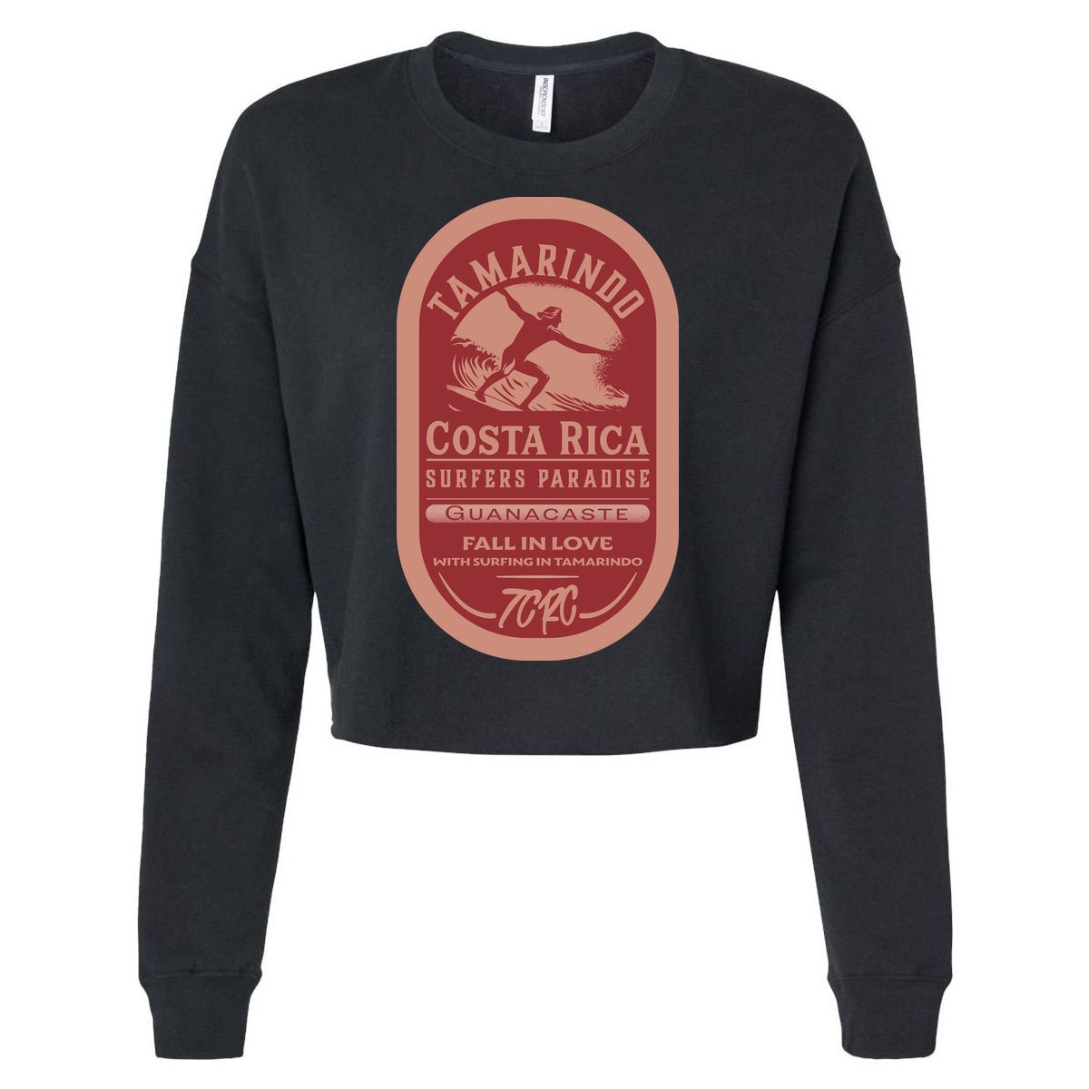Tamarindo Costa Rica Surf Vintage Label Cropped Pullover Crew
