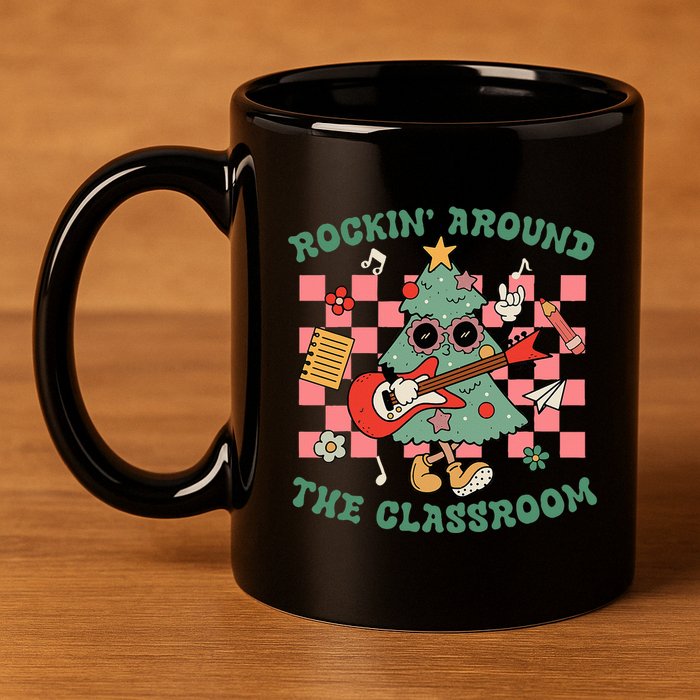 Teacher Christmas Rockin Around The Classroom 11oz C Handle Ceramic Mug