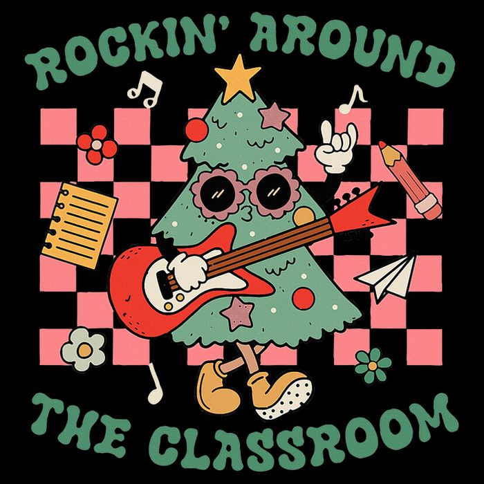 Teacher Christmas Rockin Around The Classroom Drawstring Bag