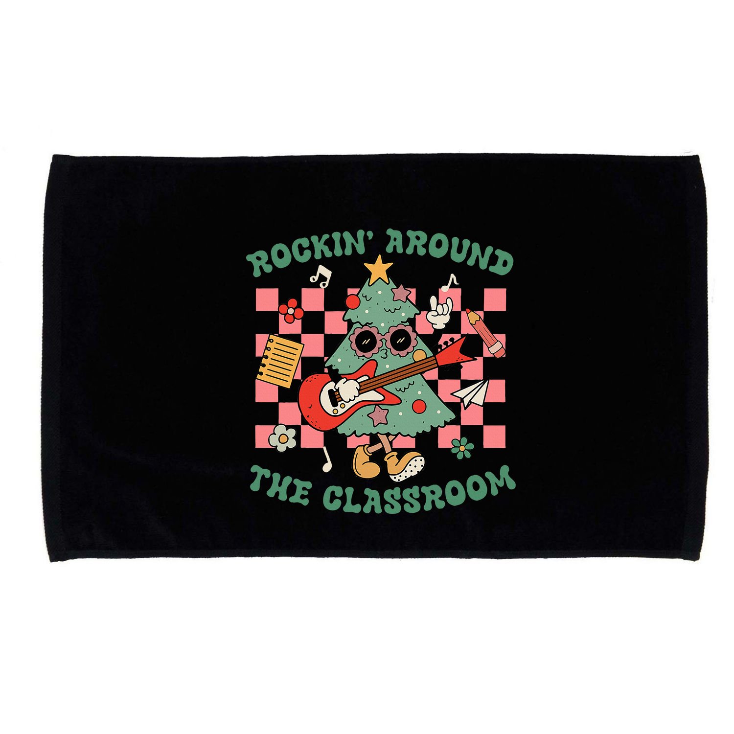 Teacher Christmas Rockin Around The Classroom Microfiber Hand Towel