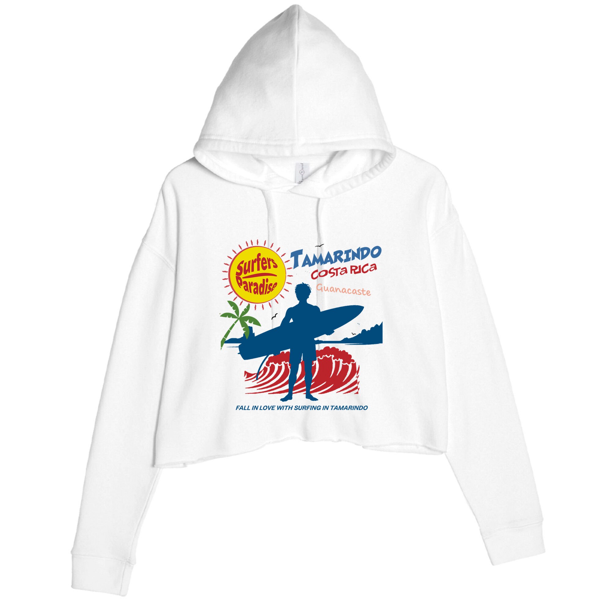 Tamarindo Costa Rica Surfer Crop Fleece Hoodie
