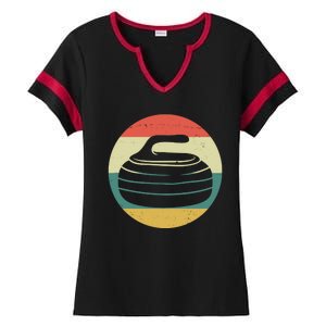 Team Curling Retro Sunset Sport Ladies Halftime Notch Neck Tee