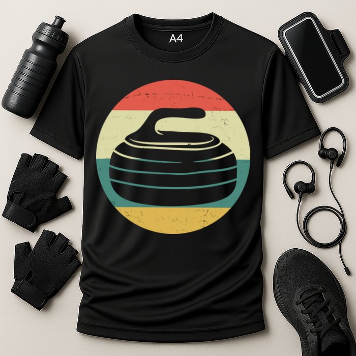 Team Curling Retro Sunset Sport Cooling Performance Crew T-Shirt