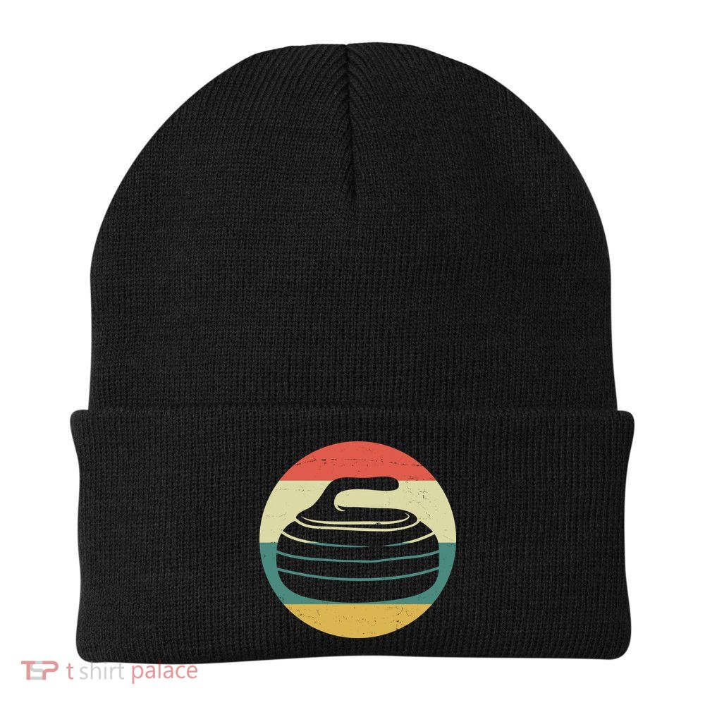 Team Curling Retro Sunset Sport Knit Cap Winter Beanie