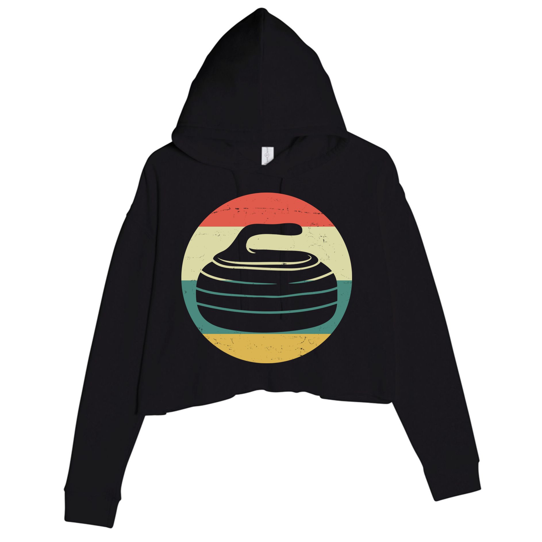 Team Curling Retro Sunset Sport Crop Fleece Hoodie