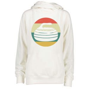 Team Curling Retro Sunset Sport Womens Funnel Neck Pullover Hood