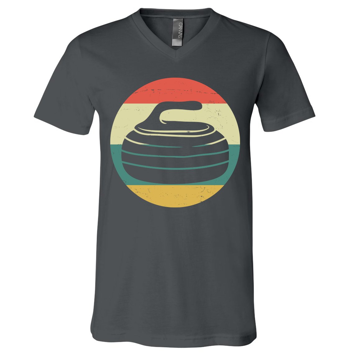 Team Curling Retro Sunset Sport V-Neck T-Shirt