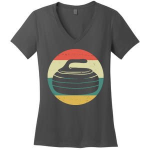 Team Curling Retro Sunset Sport Women's V-Neck T-Shirt