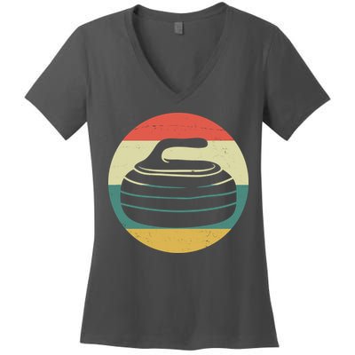 Team Curling Retro Sunset Sport Women's V-Neck T-Shirt