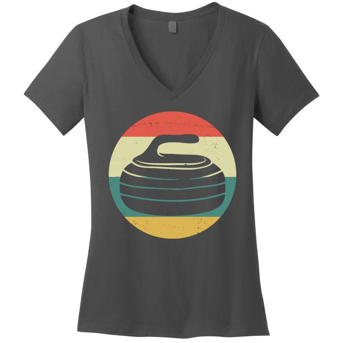 Team Curling Retro Sunset Sport Women's V-Neck T-Shirt