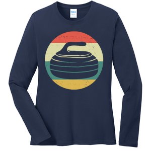 Team Curling Retro Sunset Sport Ladies Long Sleeve Shirt