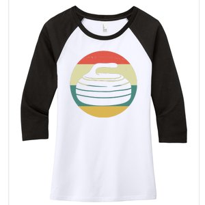 Team Curling Retro Sunset Sport Women's Tri-Blend 3/4-Sleeve Raglan Shirt