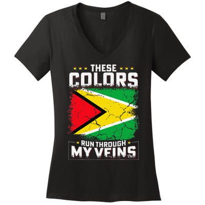 These colors run through my veins Design for proud guyanese Women's V-Neck T-Shirt