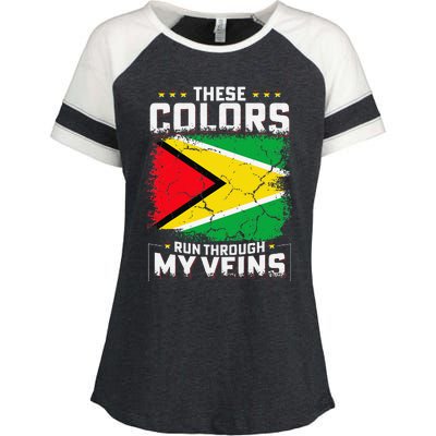 These colors run through my veins Design for proud guyanese Enza Ladies Jersey Colorblock Tee