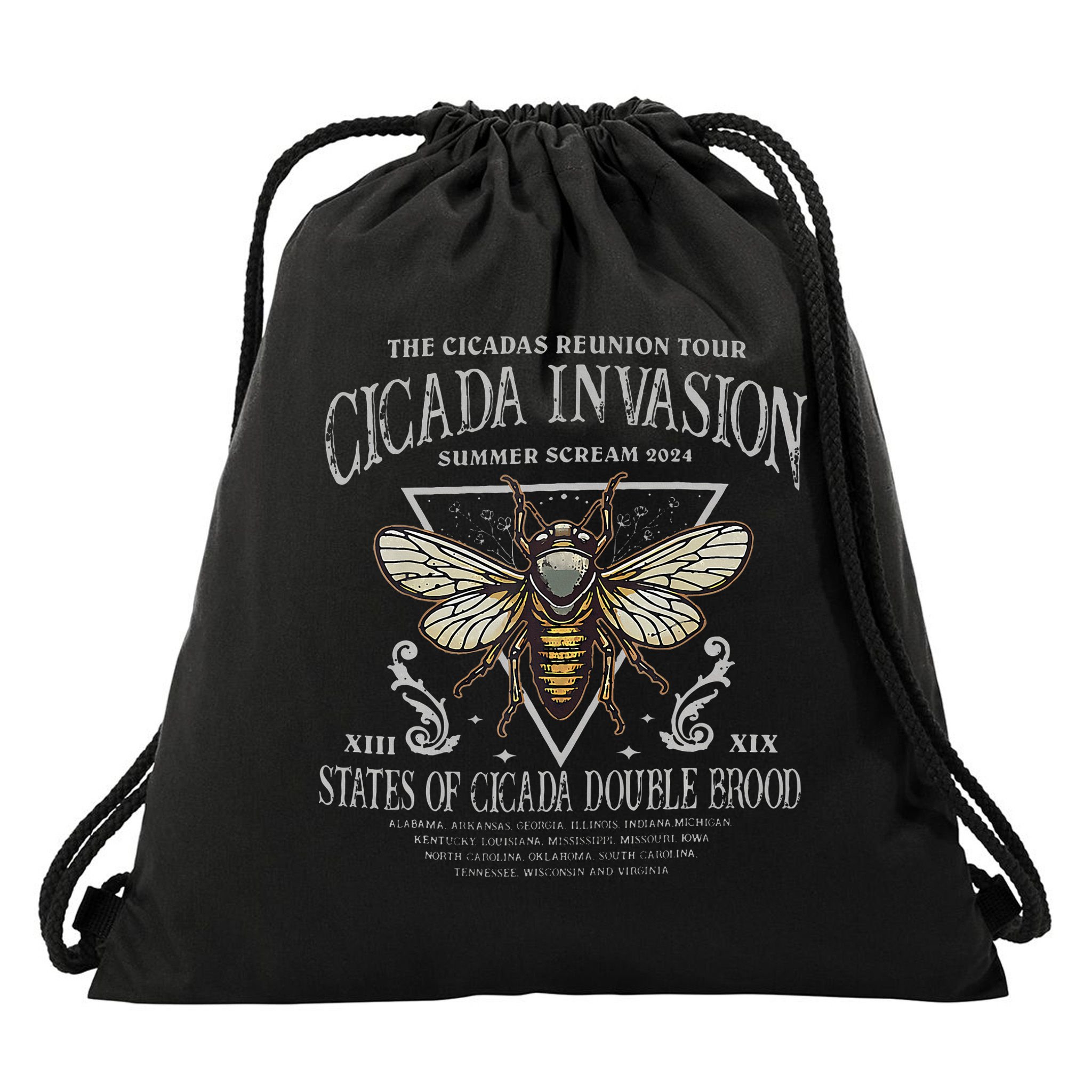 The Cicadas Reunion Cicada Nature Lover Summer 2024 Drawstring Bag