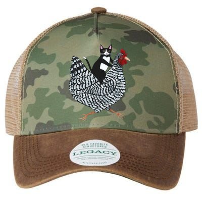 Tuxedo Cat Riding A Chicken Funny Legacy Tie Dye Trucker Hat