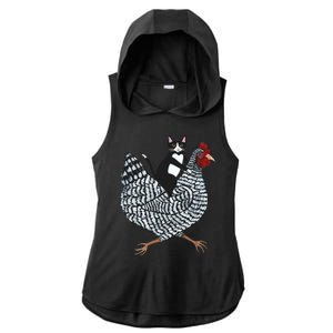 Tuxedo Cat Riding A Chicken Funny Ladies PosiCharge Tri-Blend Wicking Draft Hoodie Tank