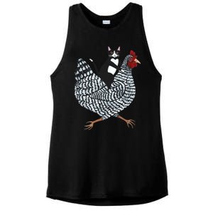 Tuxedo Cat Riding A Chicken Funny Ladies PosiCharge Tri-Blend Wicking Tank