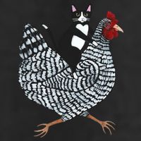 Tuxedo Cat Riding A Chicken Funny 7 Panel Mesh Trucker Snapback Hat