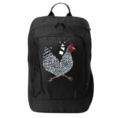 Tuxedo Cat Riding A Chicken Funny City Backpack