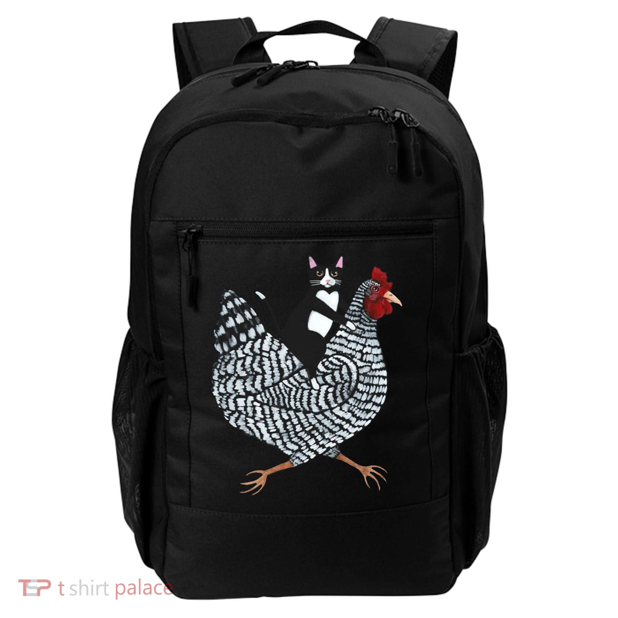 Tuxedo Cat Riding A Chicken Funny Daily Commute Backpack