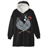 Tuxedo Cat Riding A Chicken Funny Hooded Wearable Blanket