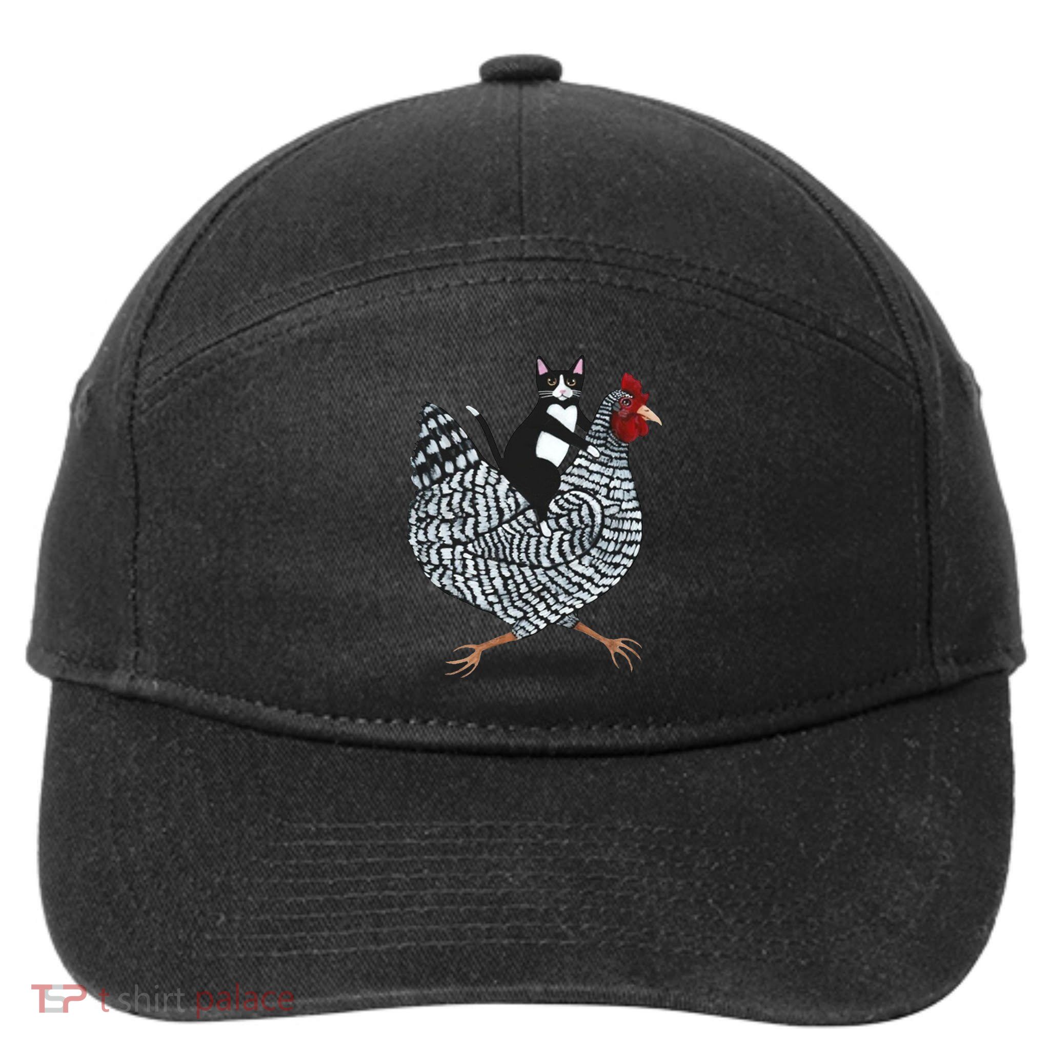 Tuxedo Cat Riding A Chicken Funny 7-Panel Snapback Hat