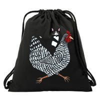 Tuxedo Cat Riding A Chicken Funny Drawstring Bag