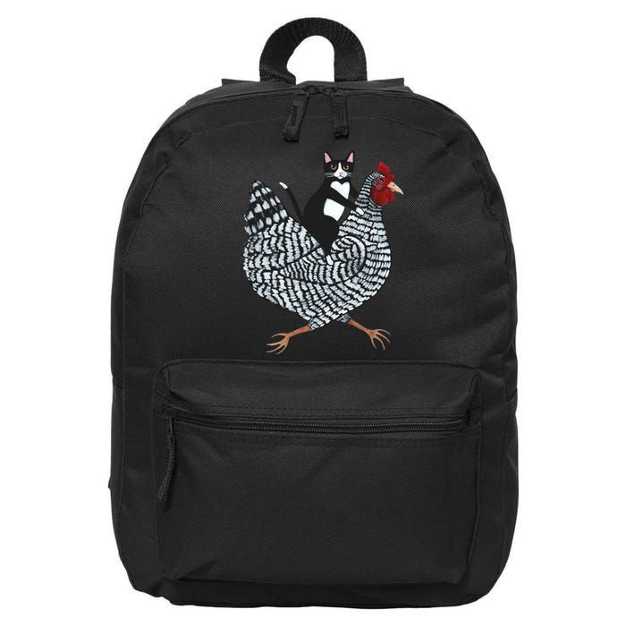 Tuxedo Cat Riding A Chicken Funny 16 in Basic Backpack