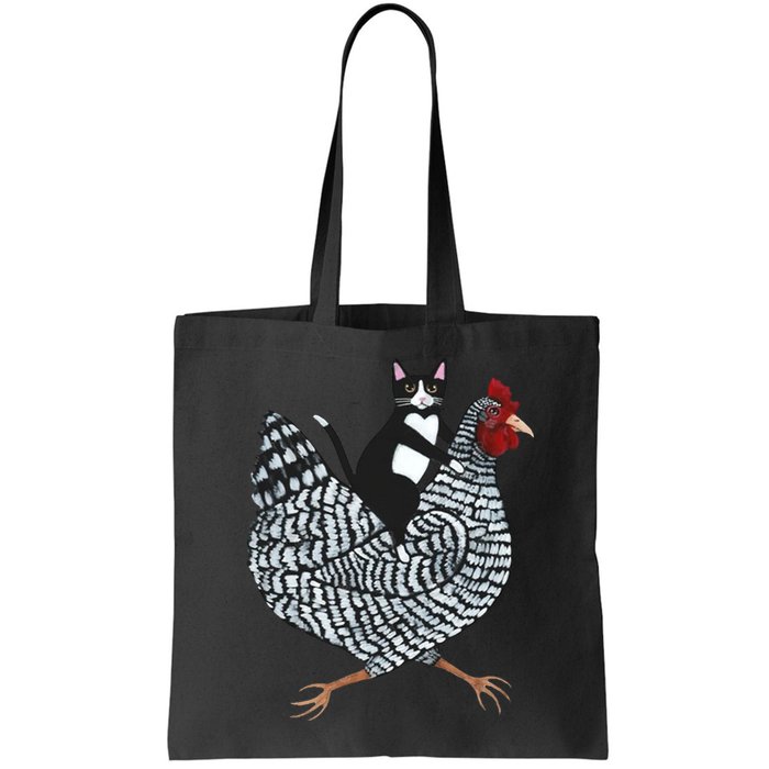 Tuxedo Cat Riding A Chicken Funny Bag
