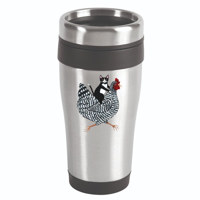Tuxedo Cat Riding A Chicken Funny 16oz Travel Tumbler