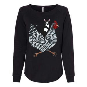 Tuxedo Cat Riding A Chicken Funny Womens California Wash Sweatshirt